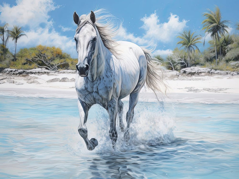 A Horse Oil Painting In Pink Sands Beach, Bahamas, Landscape 1