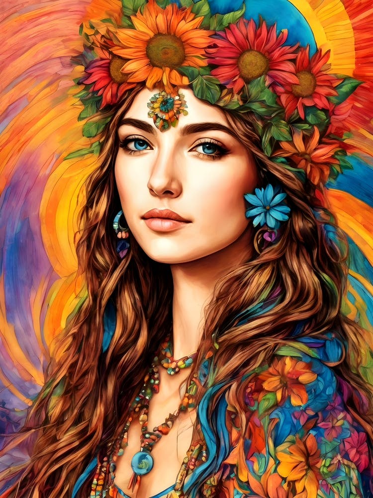 Boho Girl - Gypsy Free Spirited By Free Spirits and Hippies Official Wall Decor Artwork Hippy Bohemian Meditation Room Typography Groovy Trippy Psychedelic Boho Yoga Chick Gift For Her and Him Musician Music Makers