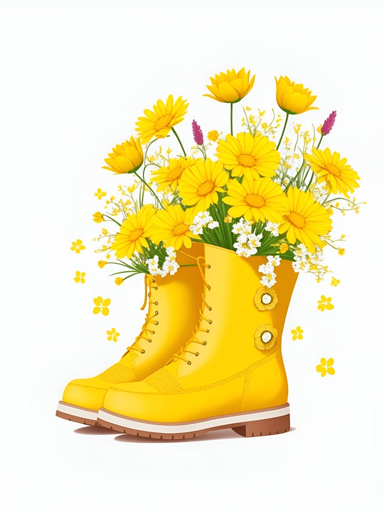 Yellow Flowers In Gardening Boots