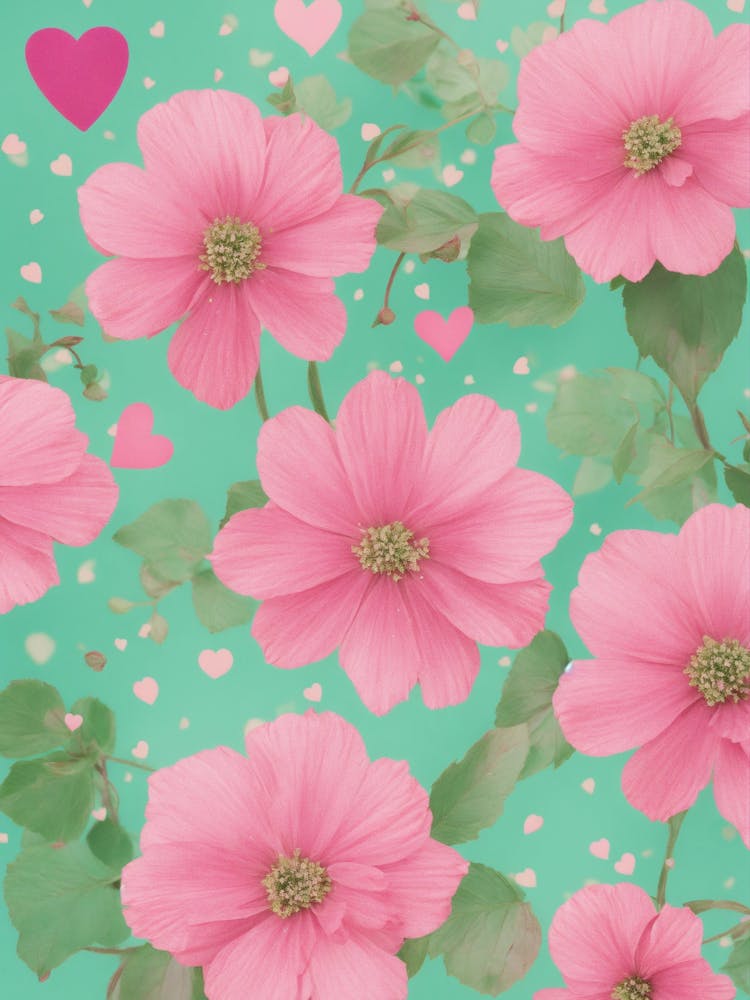 Pink Flowers With Hearts