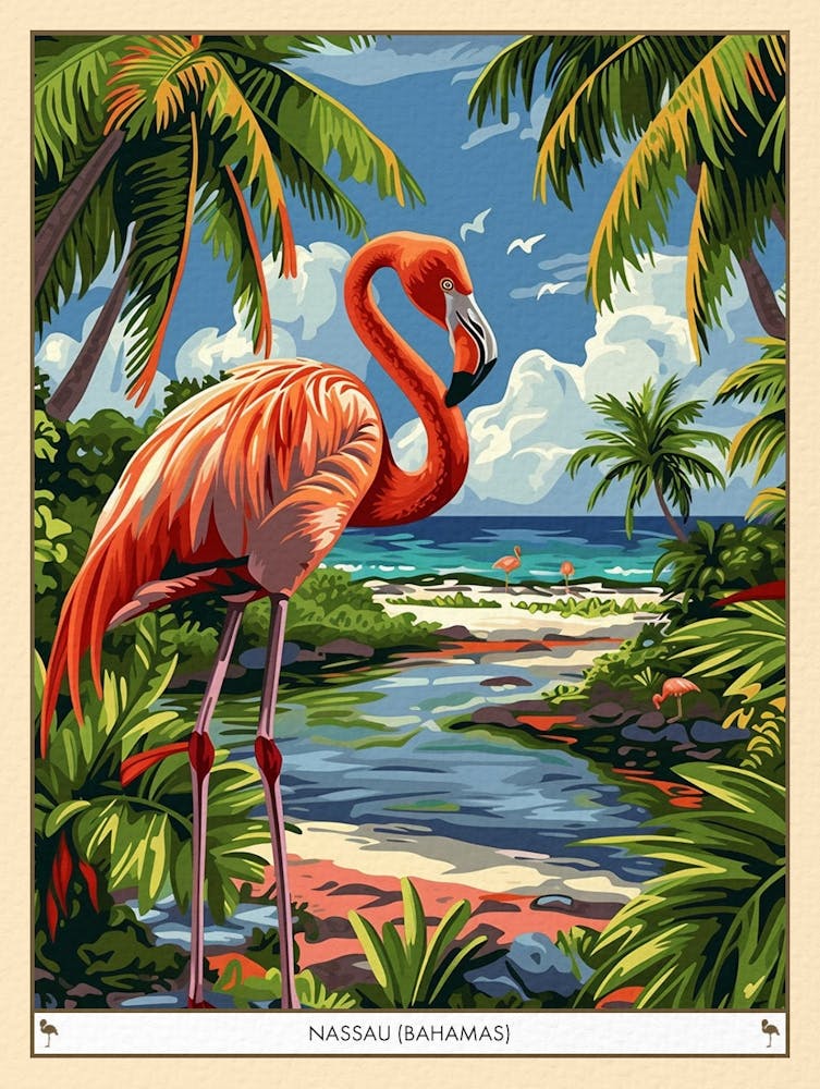 Greater Flamingo Nassau Bahamas Tropical Illustration 2 Poster