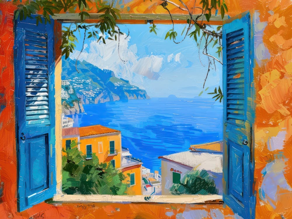 Positano From The Window View Painting 3