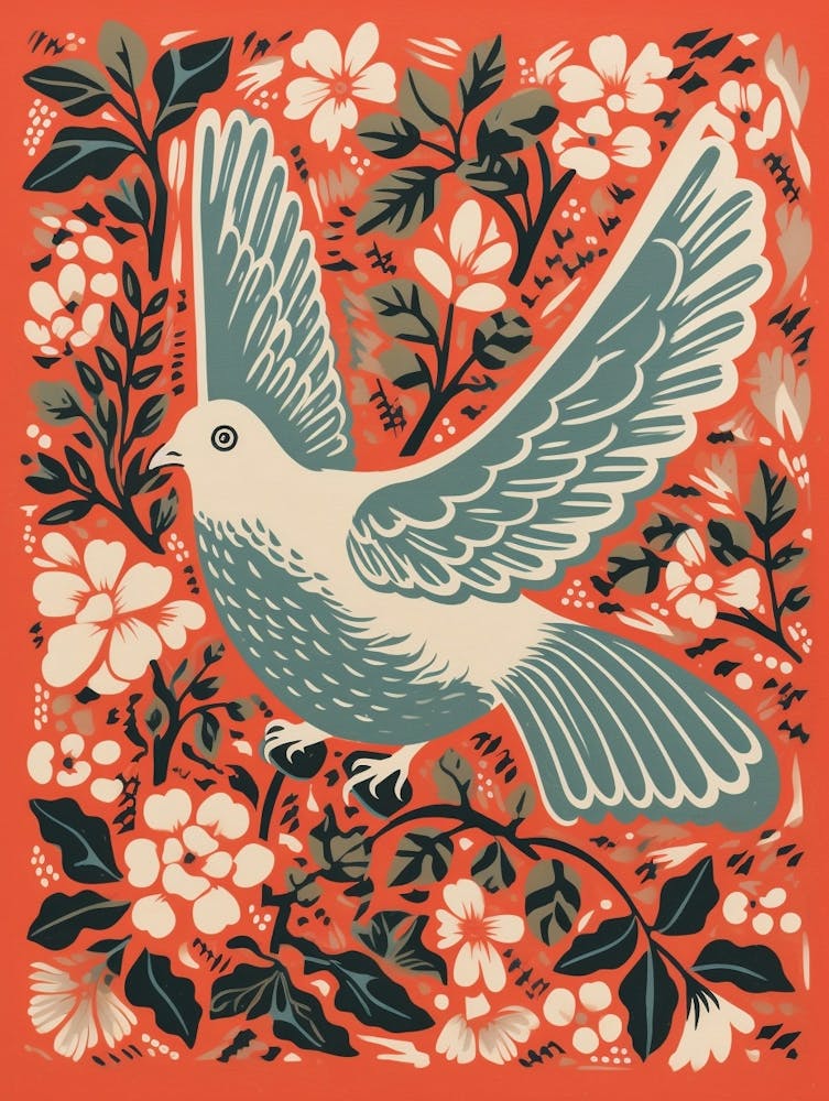 Vintage Bird Linocut Dove 3