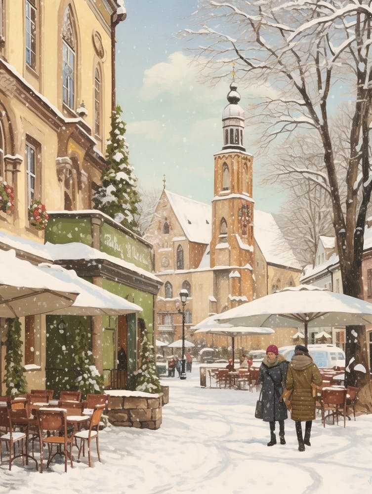 Vintage Winter Illustration Munich Germany 1