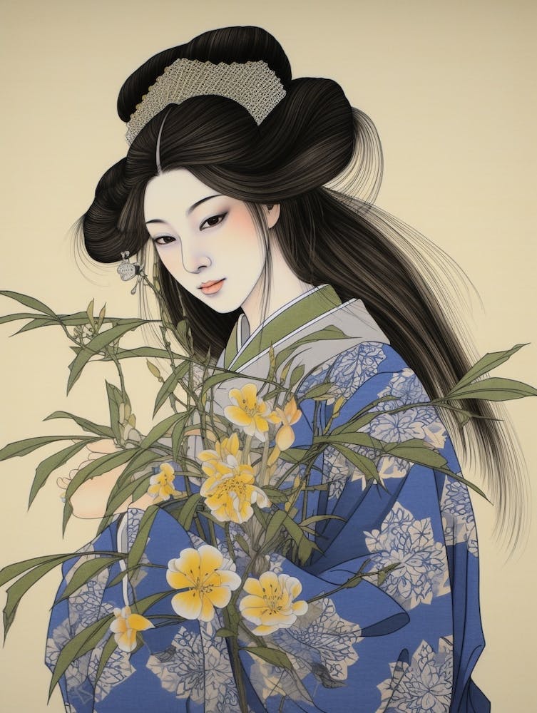 Hanashobu Japanese Water Iris 2 Vintage Japanese Botanical And Geisha