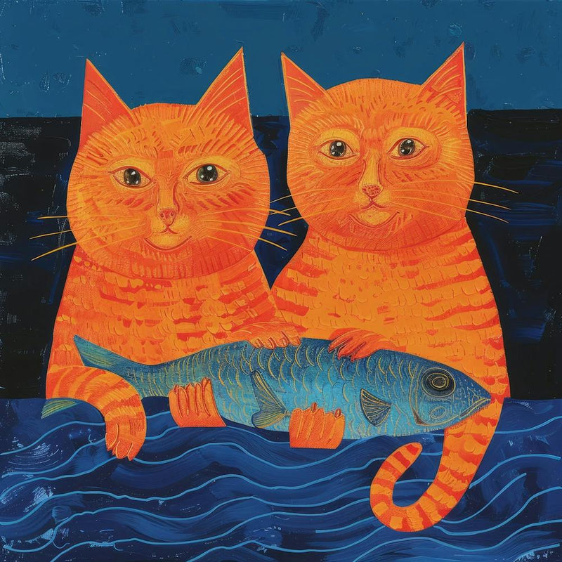 Chats Oranges Avec Poisson
