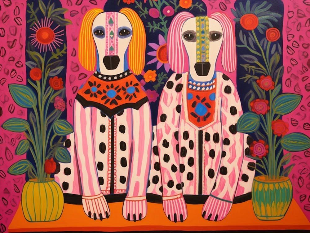 Dalmatian Dogs 1 Folk Style Animal Illustration