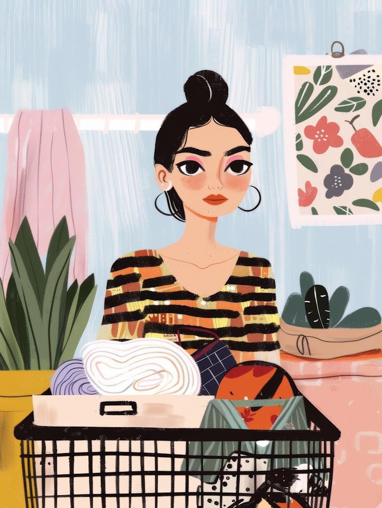 Illustration Of A Woman In A Laundry Basket