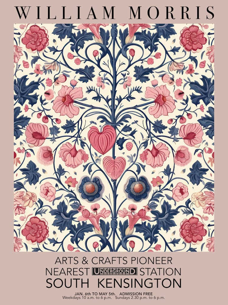 William Morris Valentines Gift Red Pink And Blue Flowers