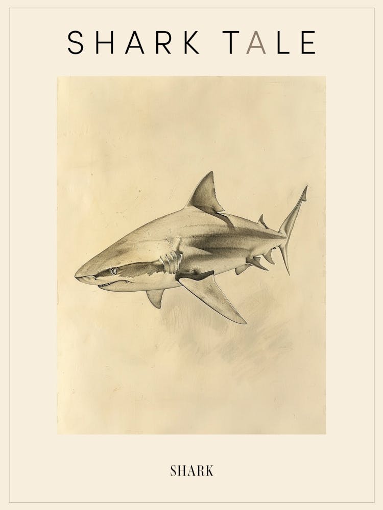 Vintage Shark Pencil Illustration Beige 8 Poster