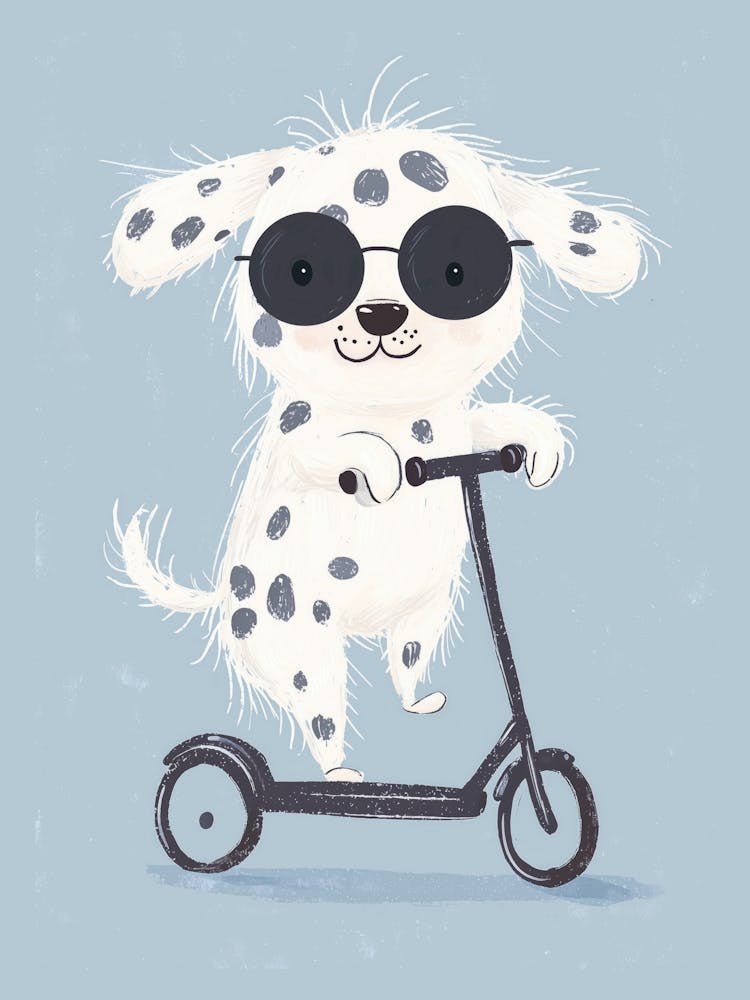 Dalmatian Riding A Scooter