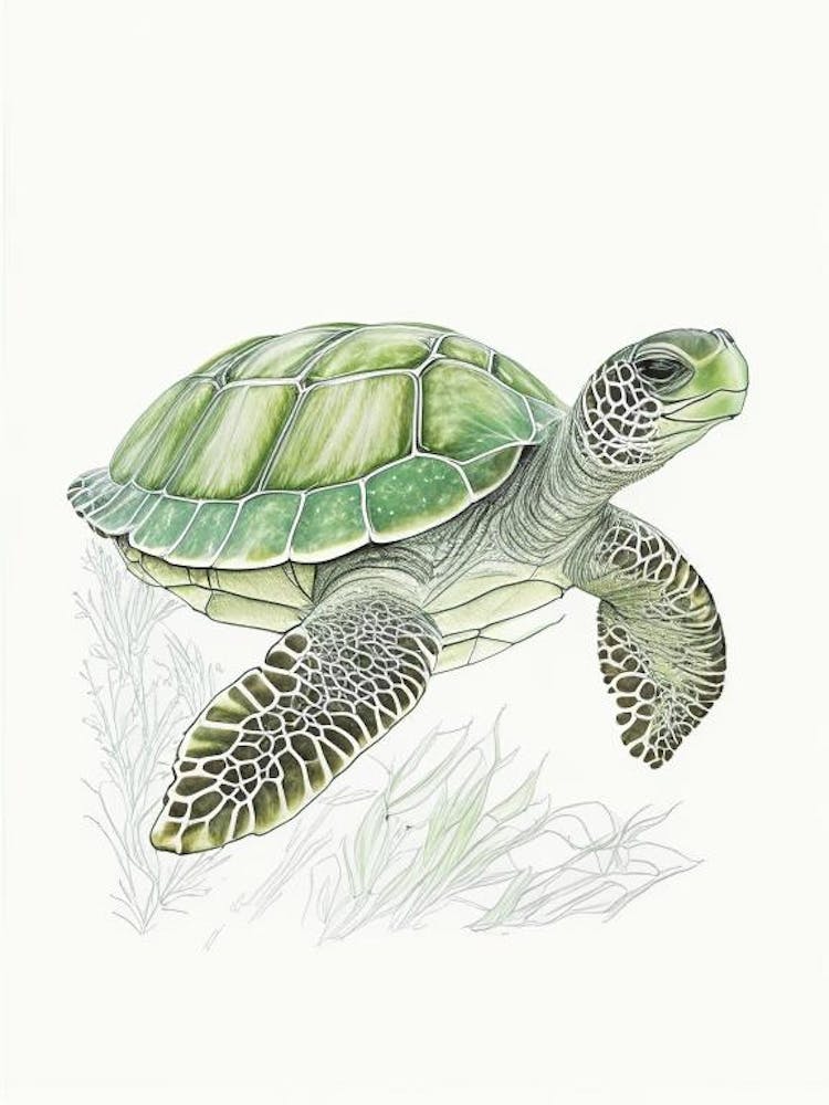 Flatback Sea Turtle (Natator Depressus), Sea Turtle Quentin Blake Illustration 1