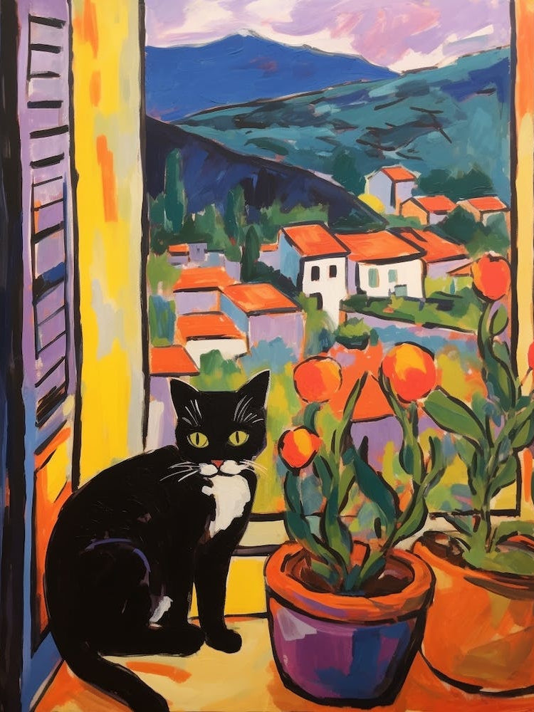 Painting Of A Cat In Montalcino Italy 3