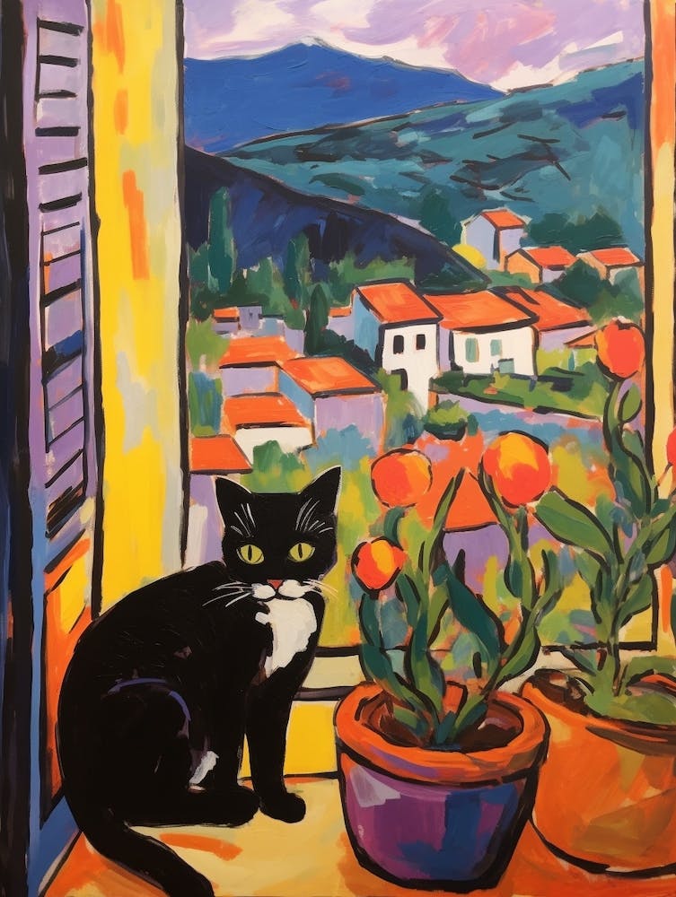 Painting Of A Cat In Montalcino Italy 3