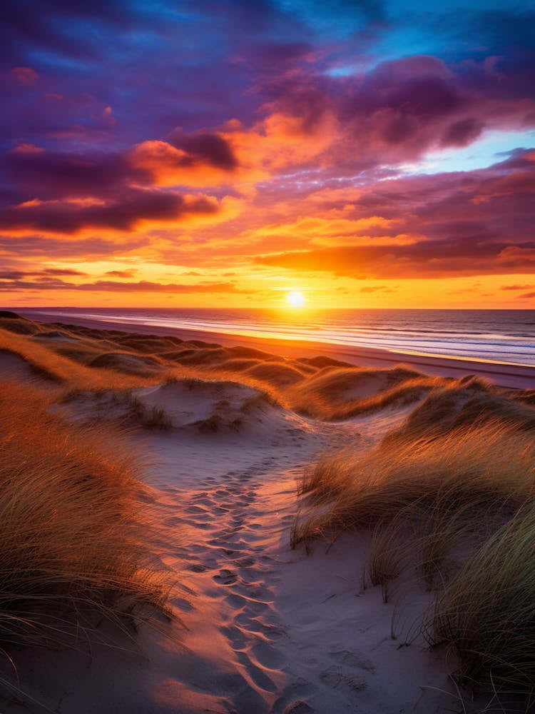 Formby Beach Merseyside With The Sun Set, Vibrant Painting 4