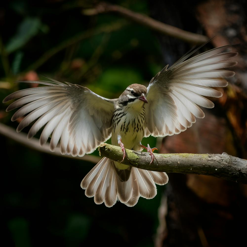 Bird In Flight Landing On A Limb Of Tree