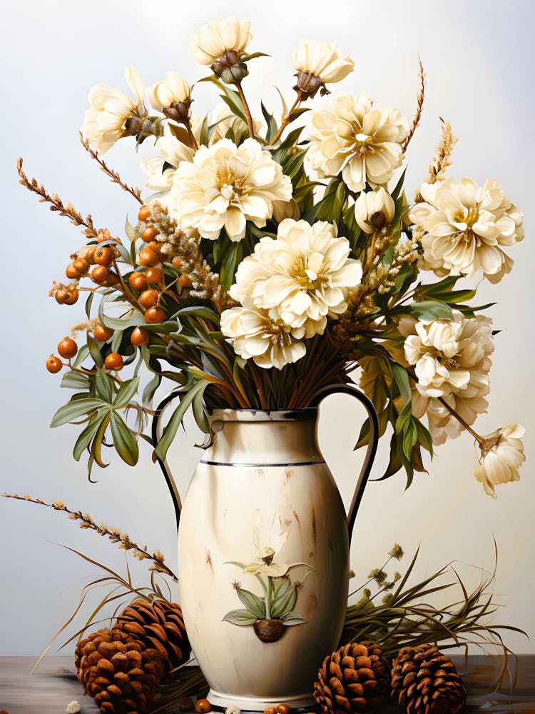 Herbstliche Ästhetische Botanische Kunst – Gemütlicher Blumendruck für die Heimdekoration