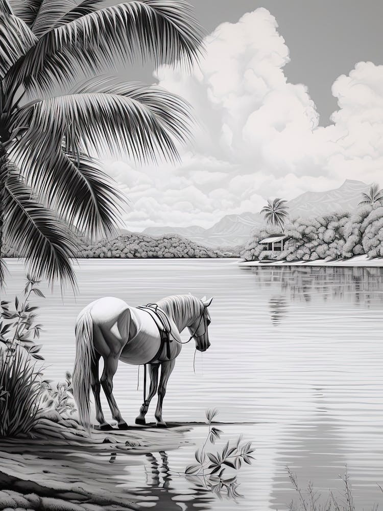 A Horse Oil Painting In Matira Beach, Bora Bora, Portrait 3