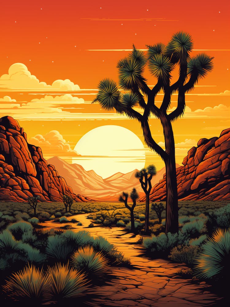  Retro Illustration Of A Joshua Tree At Dusk In Desert 2