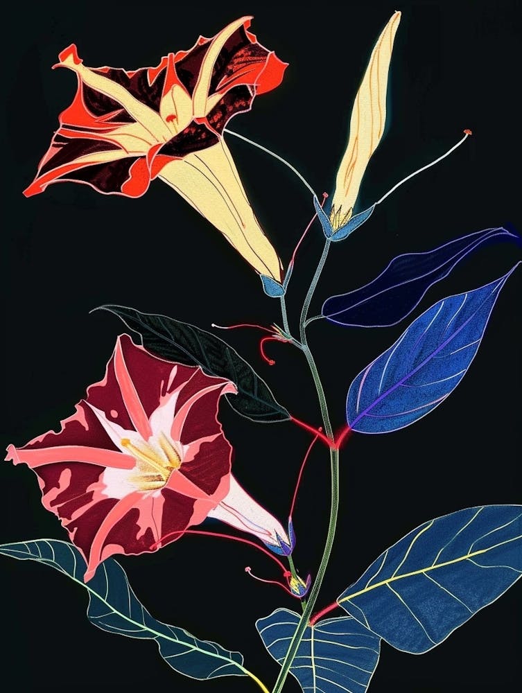 Neonblumen auf Schwarz Prunkwinde 8