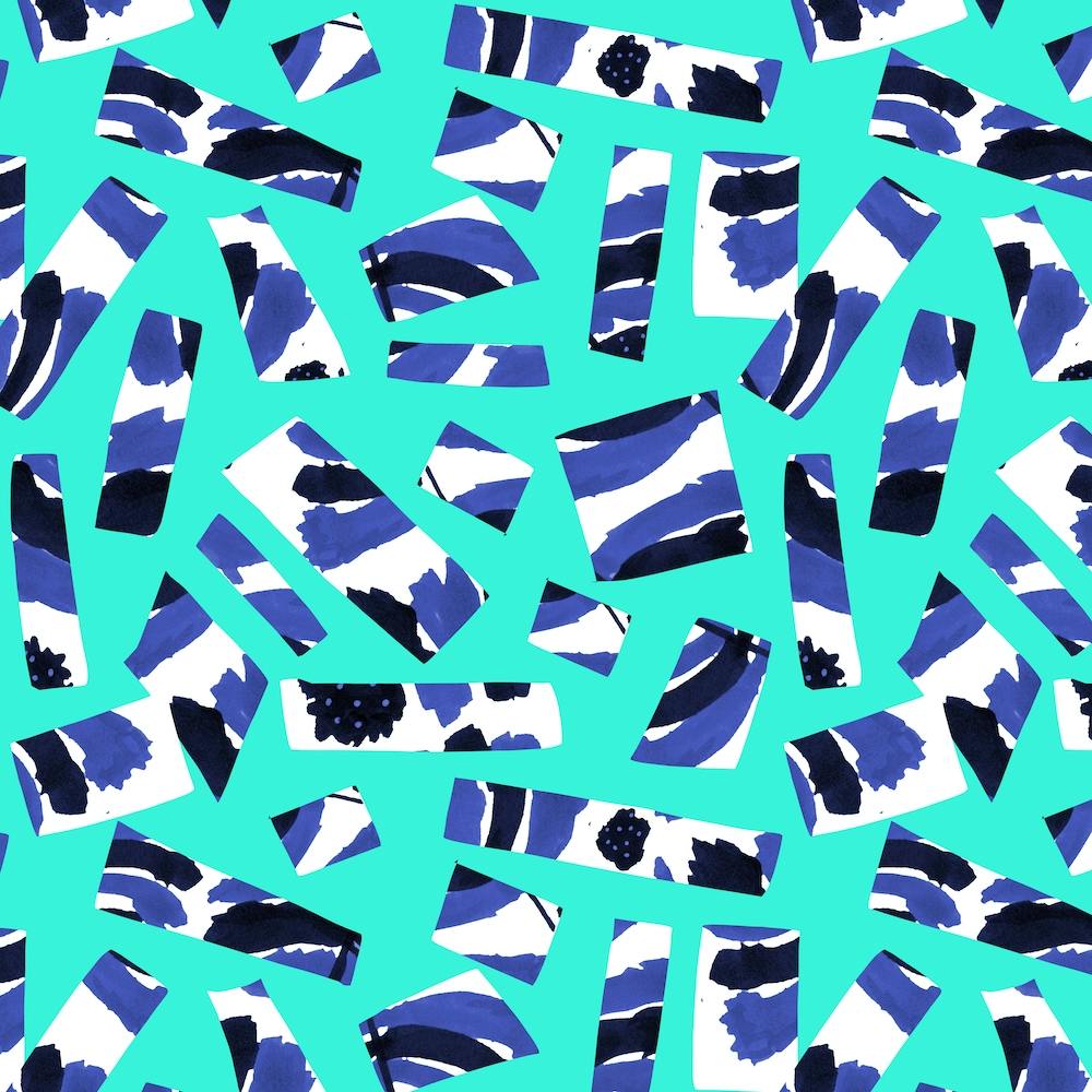 Abstract Blue Black On Green Cutouts