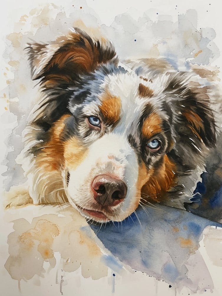 Australian Shepherd Dog Watercolor Painting 1