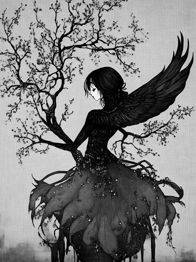 Black And White Girl With Wings