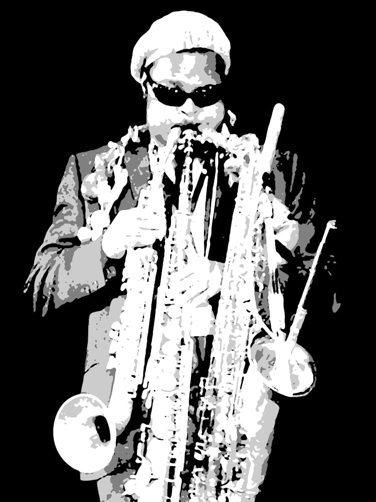 Rahsaan Roland Kirk Jazz multi-instrumentalist Black White
