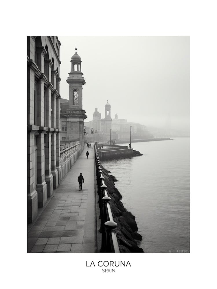 Poster Of La Coruna, Spain, Black And White Analogue Photography 3