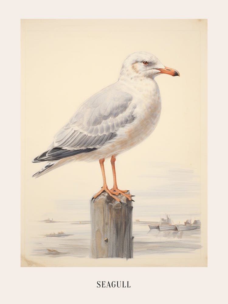 Vintage Bird Drawing Seagull 1 Poster