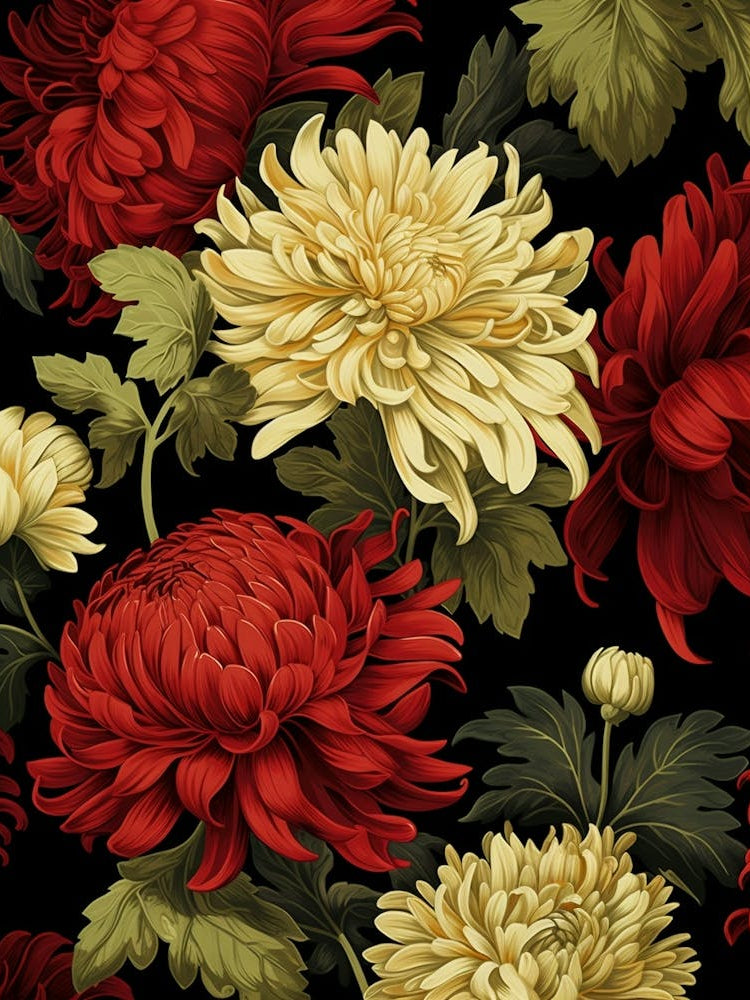 Chrysanthemums 2 William Morris Style Winter Florals