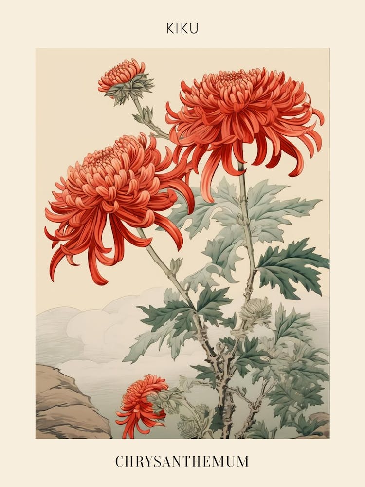Kiku Chrysanthemum 2 Japanese Botanical Illustration Poster