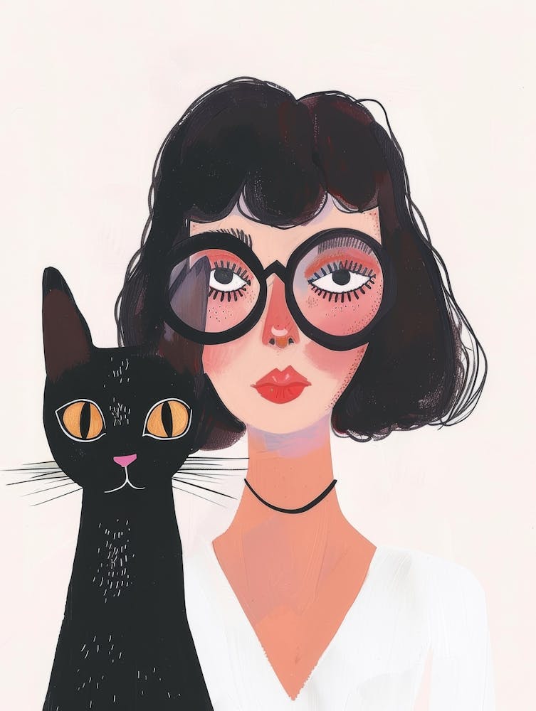 Illustration Of A Woman With A Cat