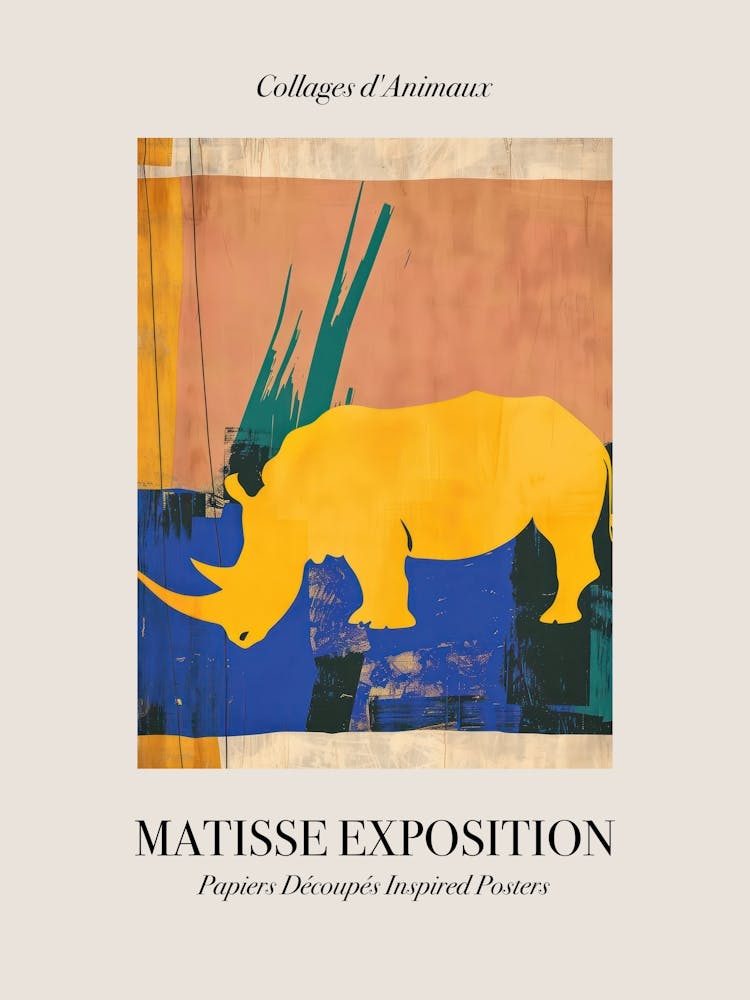 Rhinocéros 3 Affiche d'Animaux d'Exposition Inspirée par Matisse