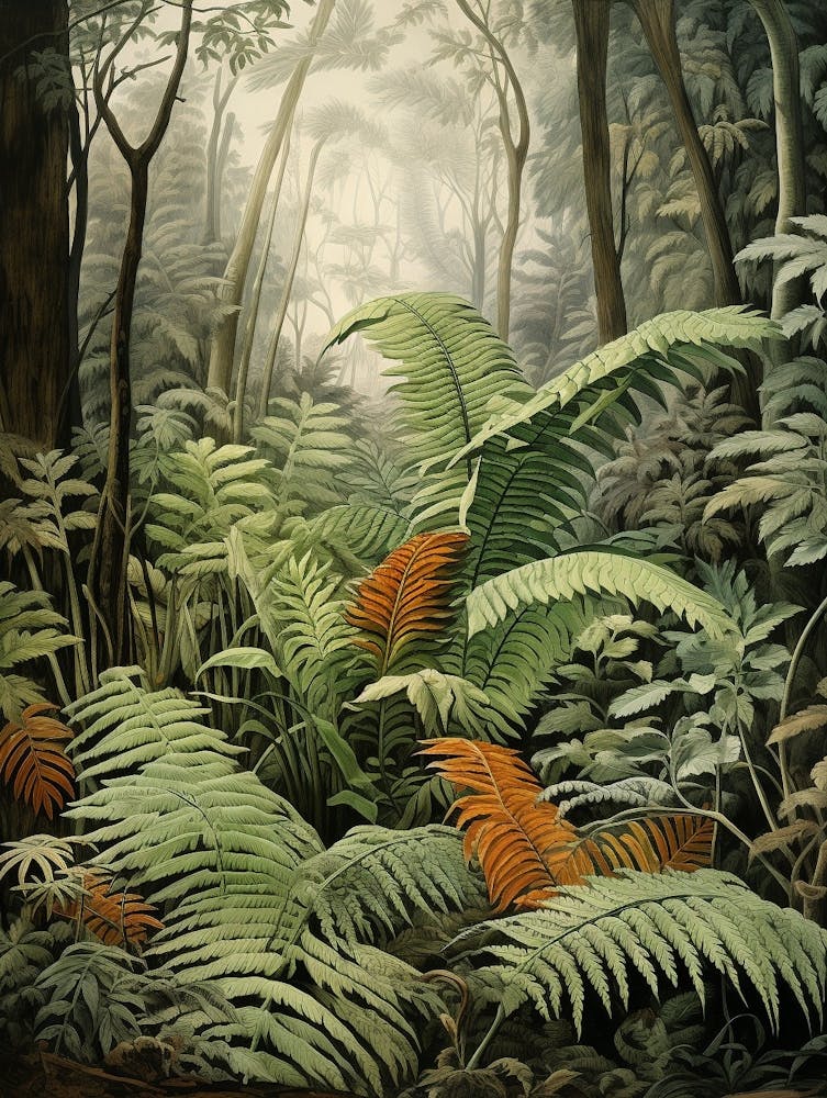 Vintage Jungle Botanical Illustration Ferns 1