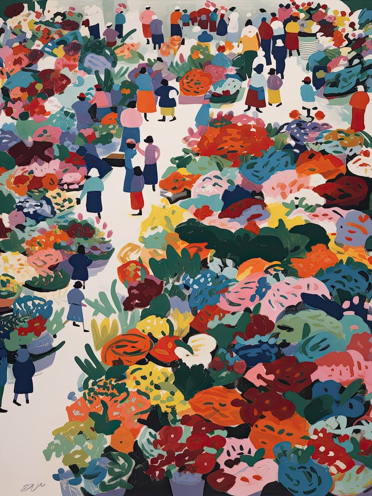 Spring Flower Market Summer Aerial View Painting 2