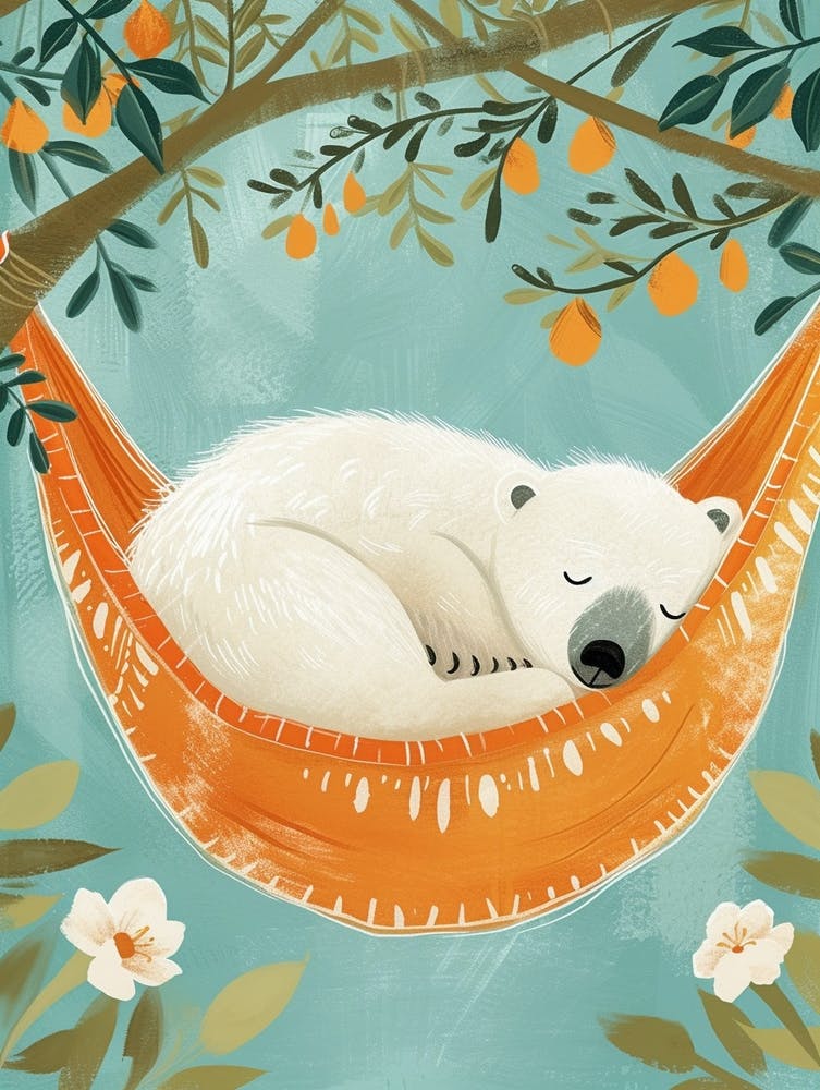 Polar Bear Napping In A Hammock Storybook Illustration 2