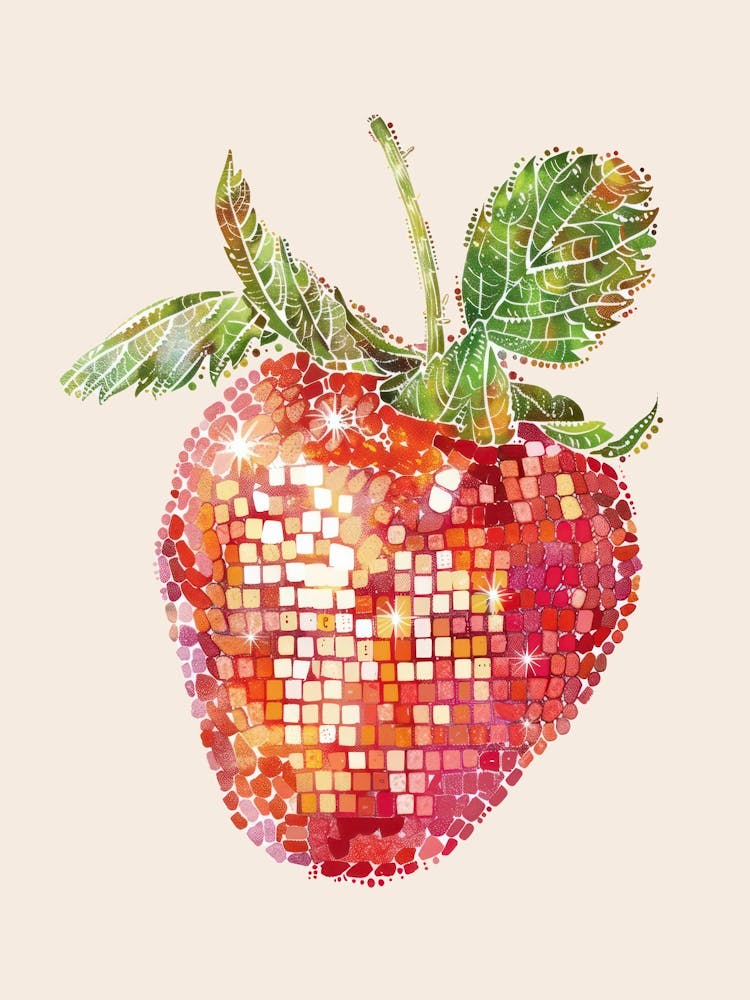 Disco Ball Strawberry Art Disco Poster Trendy Aesthetic Art Food Kitchen