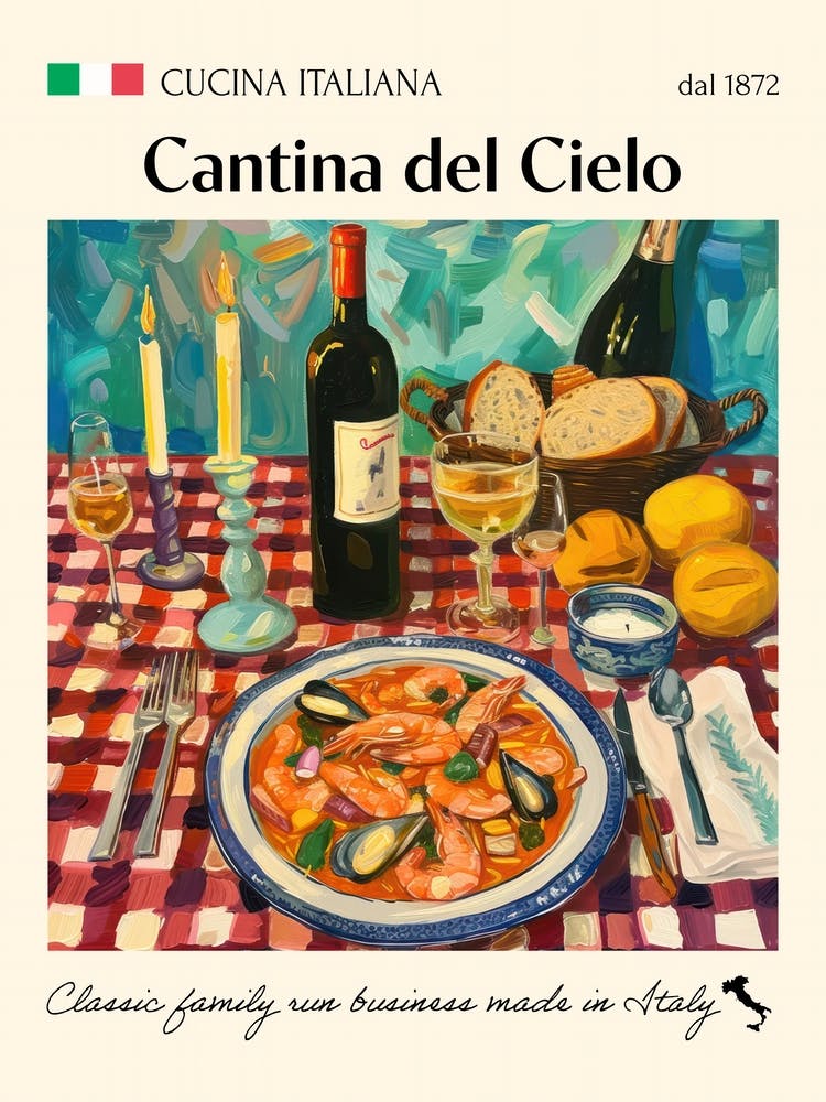 Cantina Del Cielo Trattoria Italian Poster Food Kitchen