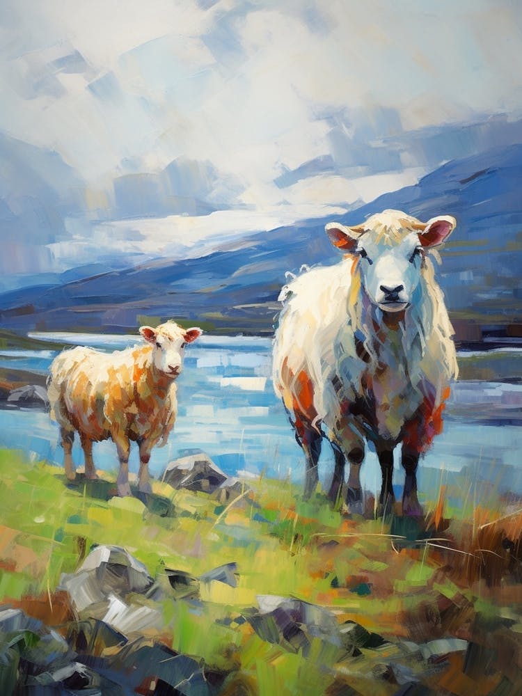 Impressionism Style Sheep By The Lake In The Highlands 2