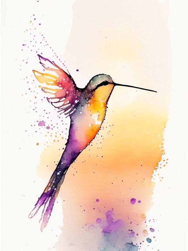 Hummingbird At Sunrise Minimalist Watercolour 1