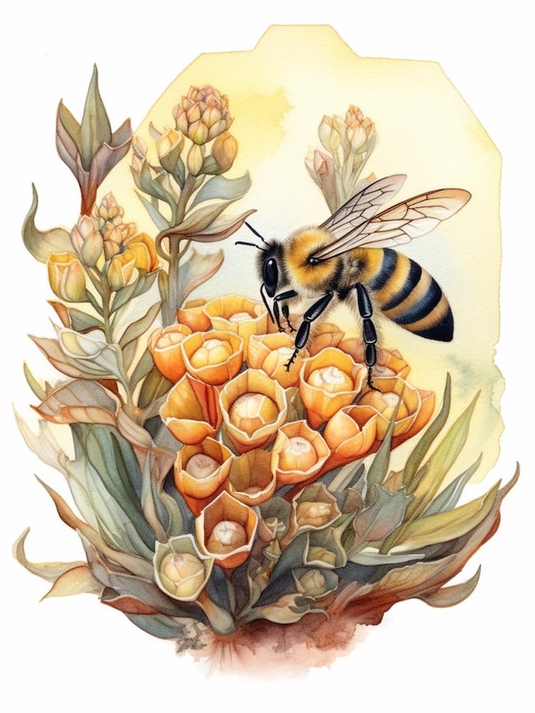 California Bumble Bee Beehive Watercolour Illustration 4