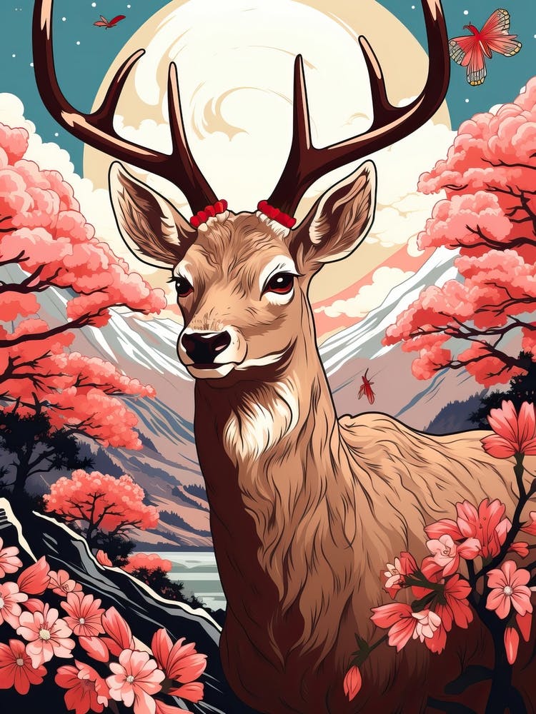 Deer Animal Drawing In The Style Of Ukiyo E 1