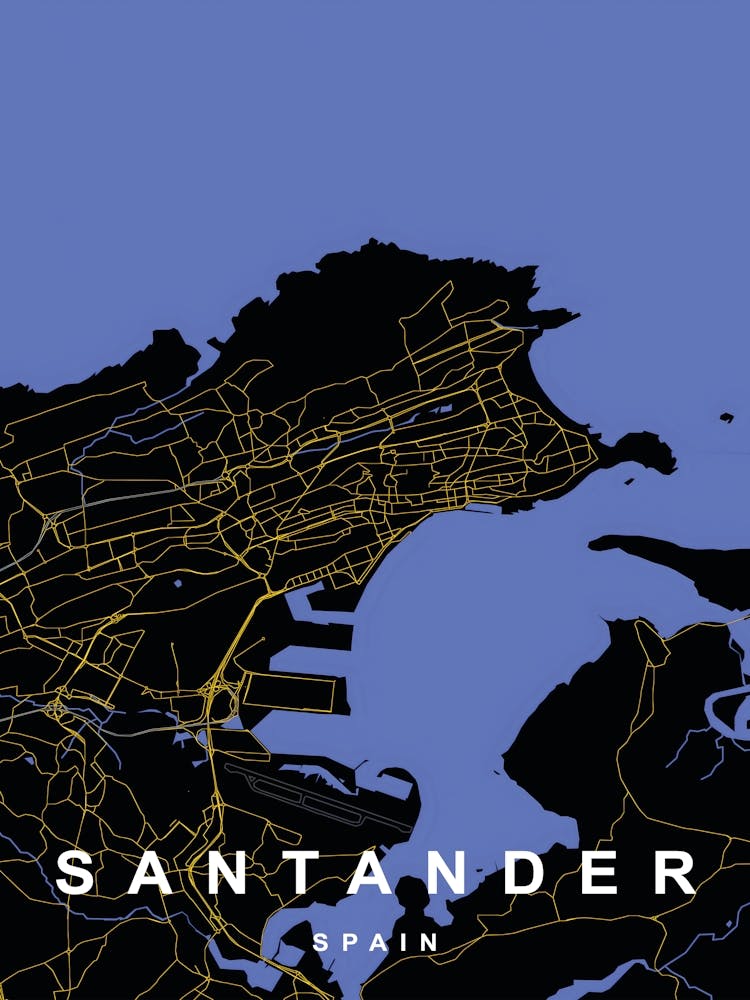 Santander Spain City Map Black and Gold