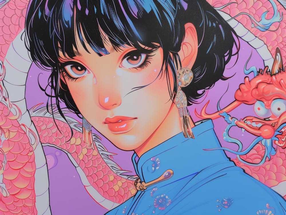 Asian Girl With Dragon