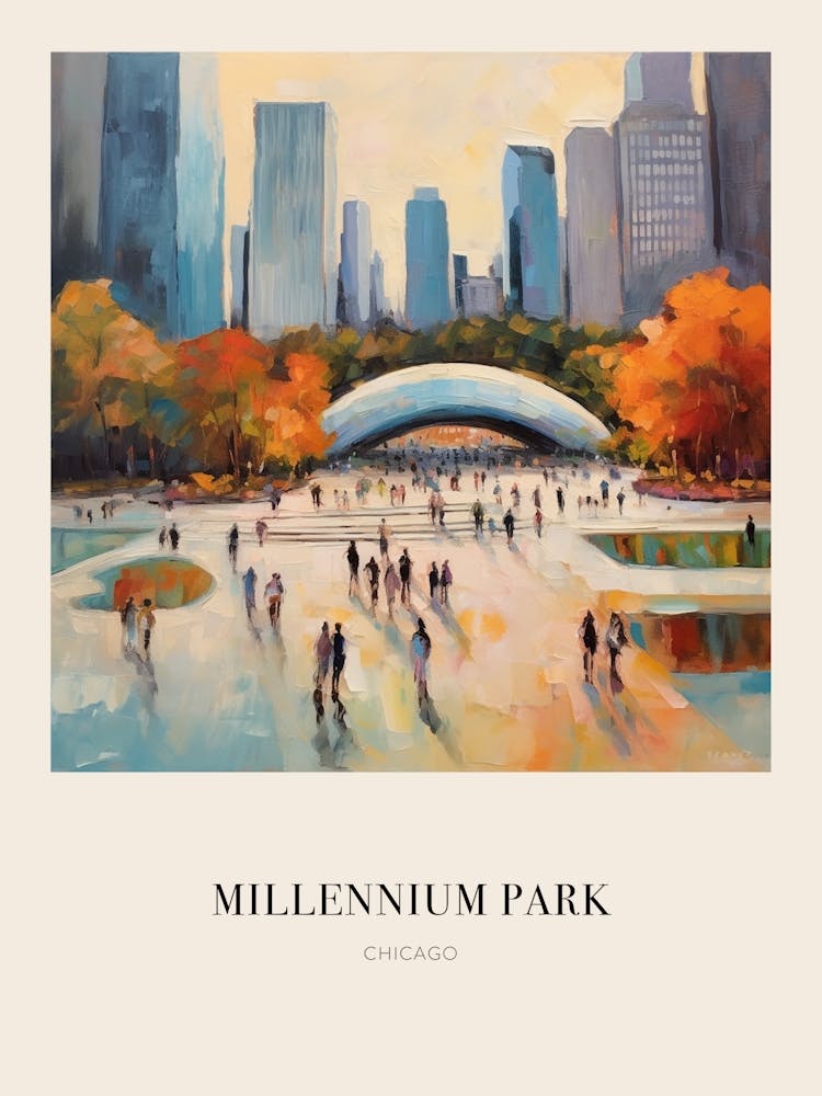 Millennium Park Chicago Vintage Cezanne Inspired Poster