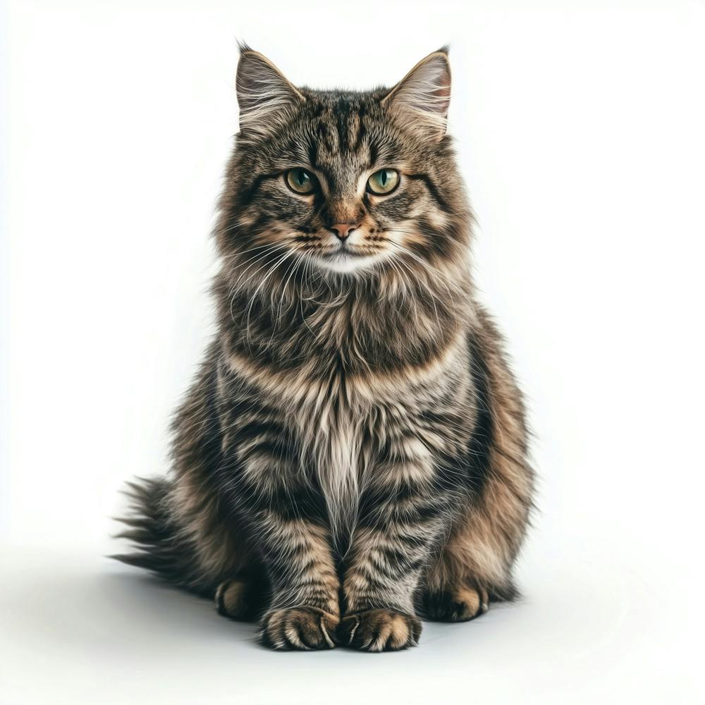 A Fluffy Cat On White Backg