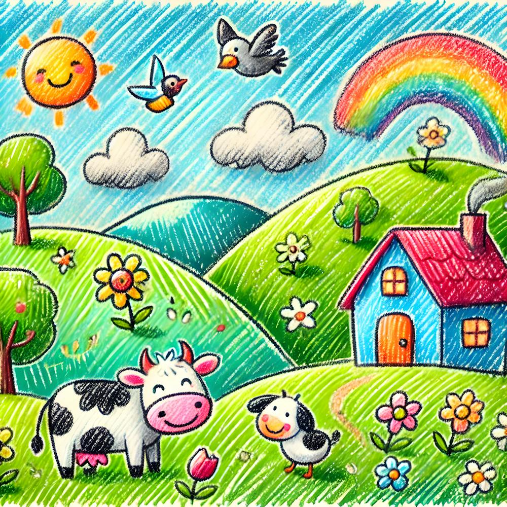 A Charming Children S Illustration In Crayon Doodle Style