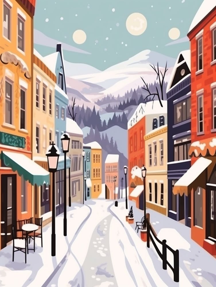 Vintage Winter Travel Illustration Bergen Norway 2