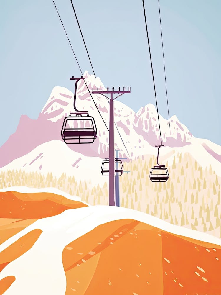 Cortina D'Ampezzo Italien, Skigebiet Pastellfarben Illustration 0